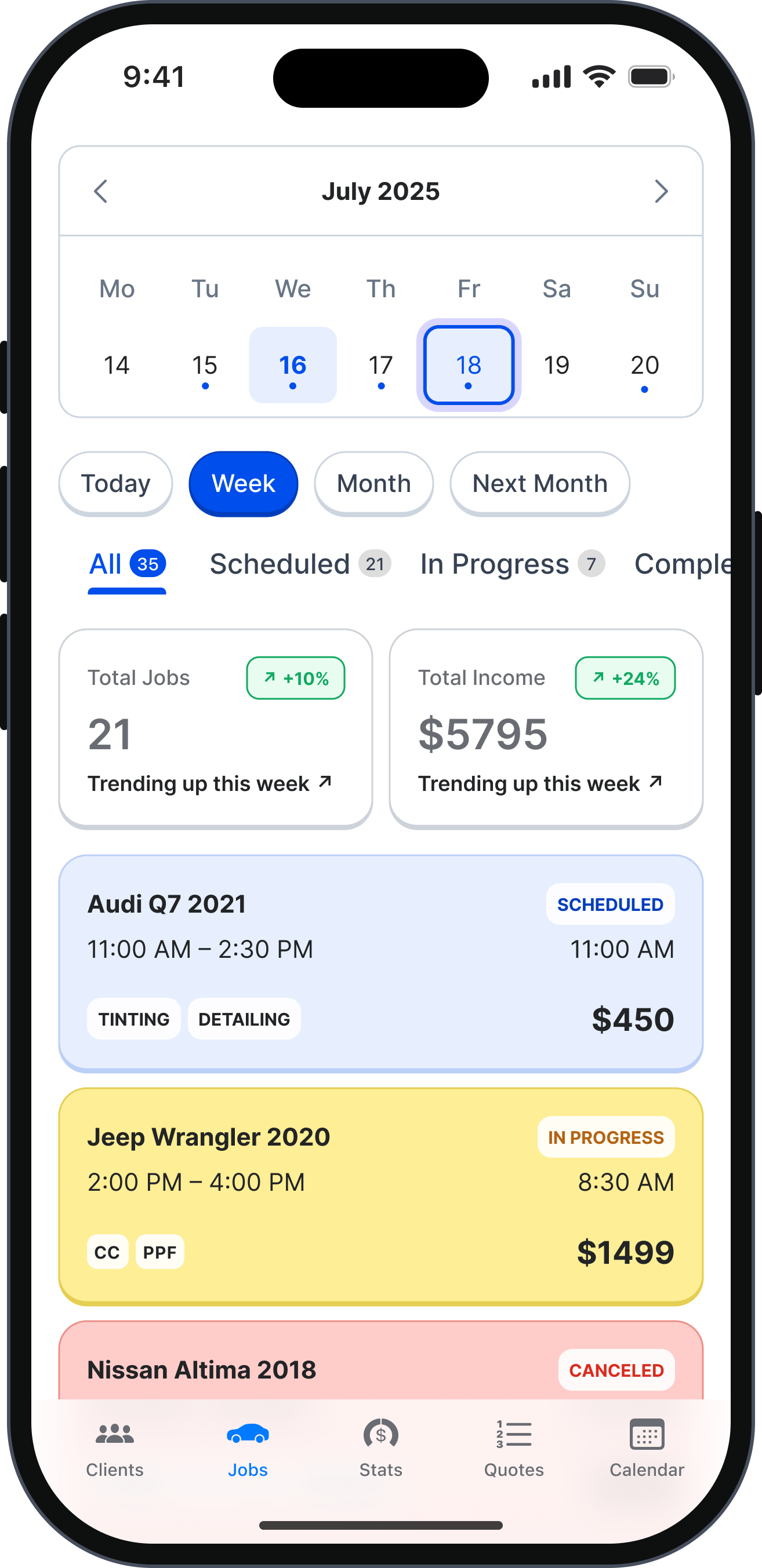 Jobs screen — real VoxGate app screenshot